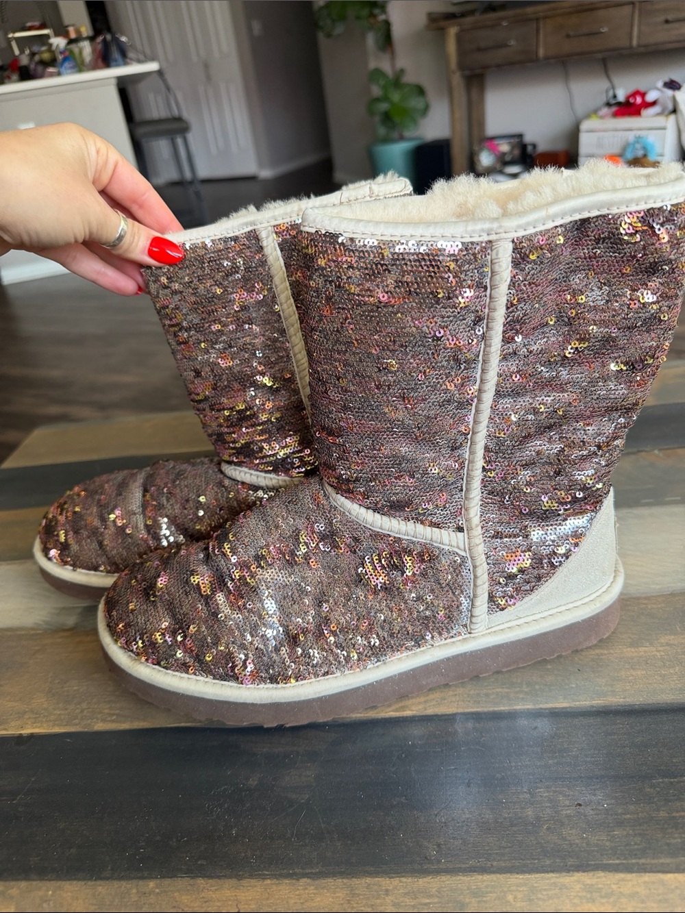 UGG Sequin Chestnut Brown Shearling-Lined Winter Boots